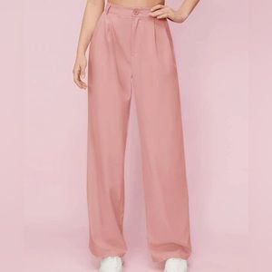 High Waist Wide Leg Pleated Pants - Light Pink